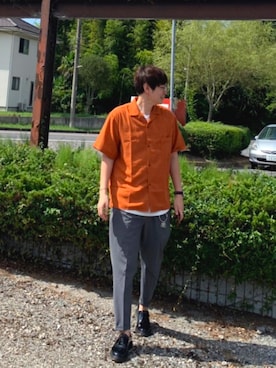 「LARS LARSEN（ラースラーセン）のアイテム（アナログ腕時計）」を使った、丸メガネ #相互フォローさん（メンズ・181cm）の夏コーディネート