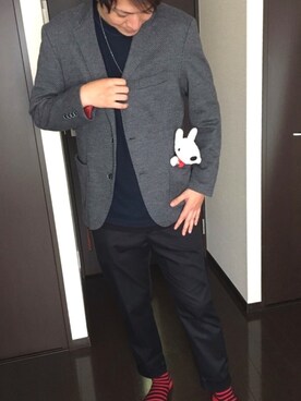 「g-stage（ジーステージ）のアイテム（テーラードジャケット）」を使った、丸メガネ #相互フォローさん（メンズ・181cm）の秋コーディネート