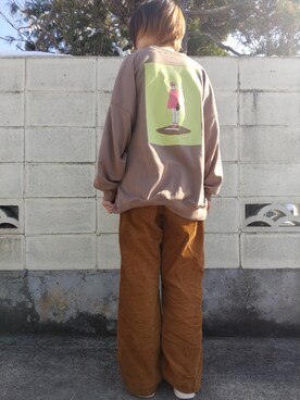 「アイテム（チノパンツ、オレンジ系）」を使った、なのさん（レディース・158cm）の冬コーディネート