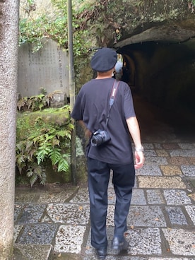 「UNIQLO（ユニクロ）のエアリズムコットンオーバーサイズTシャツ（5分袖）（Tシャツ/カットソー、ブラック系）」を使った、kantaさん（メンズ・168cm）の秋コーディネート