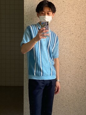 「Wrangler（ラングラー）のアイテム（パンツ、ブルー系）」を使った、kantaさん（メンズ・168cm）の夏コーディネート