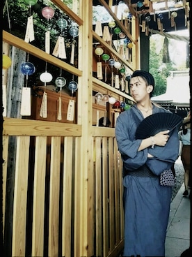 「COMME CA ISM（コムサイズム）のアイテム（浴衣）」を使った、Mr. Dさん（メンズ・173cm）の秋コーディネート
