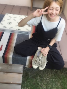 「haco!（ハコ）のアイテム（つなぎ/オールインワン）」を使った、はなこさん（レディース・160cm）の秋コーディネート