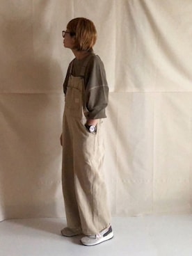 「アイテム（オールインワン・サロペット、ベージュ系）」を使った、はなこさん（レディース・160cm）の秋コーディネート