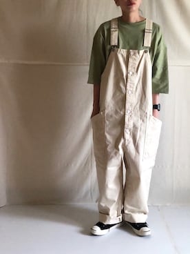 「カラーTシャツ」｜「アイテム（サロペット/オーバーオール）」を使った、はなこさん（レディース・160cm）の夏コーディネート