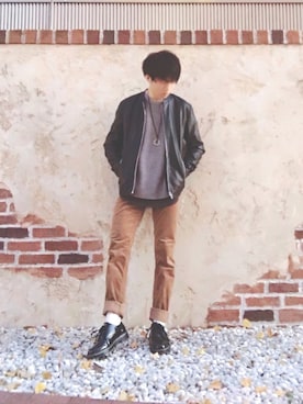 「RAGEBLUE（レイジブルー）の＜トレンドのロング丈＞ワッフルロングカットソー/733404（Tシャツ/カットソー）」を使った、しゅんさん（メンズ・170cm）の冬コーディネート