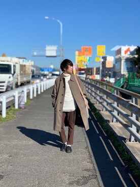 「アイテム（ステンカラーコート）」を使った、しゅんさん（メンズ・170cm・20代）の冬コーディネート