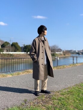 「アイテム（ステンカラーコート）」を使った、しゅんさん（メンズ・170cm・20代）の冬コーディネート