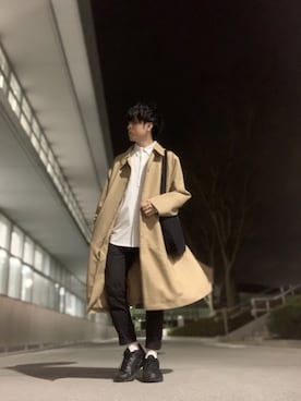 「アイテム（ステンカラーコート）」を使った、しゅんさん（メンズ・170cm・20代）の春コーディネート