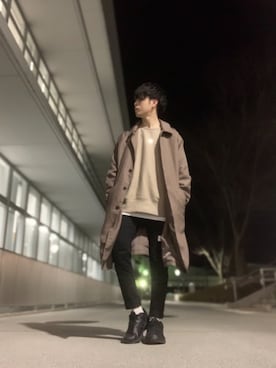 「アイテム（ステンカラーコート）」を使った、しゅんさん（メンズ・170cm・20代）の春コーディネート