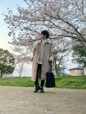 「アイテム（ステンカラーコート）」を使った、しゅんさん（メンズ・170cm・20代）の春コーディネート