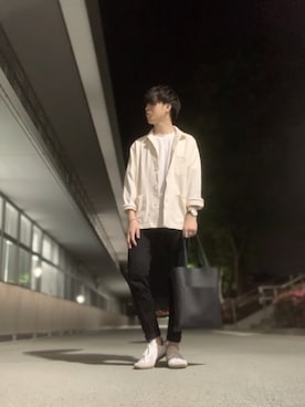 「UNIQLO（ユニクロ）のエアリズムコットンオーバーサイズTシャツ（5分袖）（Tシャツ/カットソー）」を使った、しゅんさん（メンズ・170cm・20代）の春コーディネート