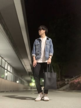 「UNIQLO（ユニクロ）のエアリズムコットンオーバーサイズTシャツ（5分袖）（Tシャツ/カットソー）」を使った、しゅんさん（メンズ・170cm・20代）の夏コーディネート