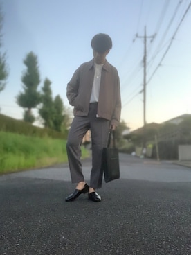 「UNIQLO（ユニクロ）のエアリズムコットンオーバーサイズTシャツ（5分袖）（Tシャツ/カットソー）」を使った、しゅんさん（メンズ・170cm・20代）の秋コーディネート