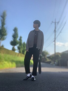 「UNIQLO（ユニクロ）のエアリズムコットンオーバーサイズTシャツ（5分袖）（Tシャツ/カットソー）」を使った、しゅんさん（メンズ・170cm・20代）の秋コーディネート