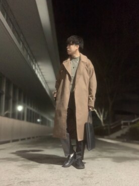 「BeAMS DOT（ビームスドット）のアイテム（トレンチコート）」を使った、しゅんさん（メンズ・170cm）の冬コーディネート