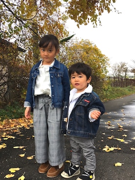 「OLD NAVY（オールドネイビー）のアイテム（デニムジャケット、ブルー系）」を使った、hijihanさん（キッズ・110cm）の冬コーディネート