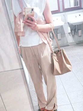 「LOWRYS FARM（ローリーズファーム）のカラーフレアパンツ  892044（其他褲裝、イエロー系）」を使った、あーるさん（レディース・153cm）の夏コーディネート