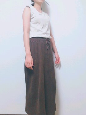 「LOWRYS FARM（ローリーズファーム）のヘンケイワッフルロングスカート　864171（裙子、ブラウン系）」を使った、あーるさん（レディース・153cm）の夏コーディネート