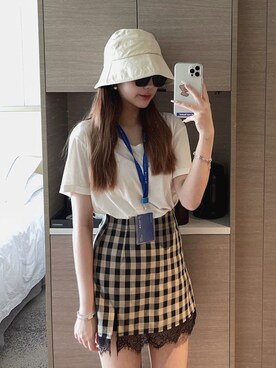 「日系极简」｜「アイテム（スカート）」を使った、比巴卜糖糖泡さん（レディース・162cm）の夏コーディネート