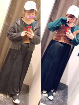 「スカーチョ」｜「アイテム（ライダースジャケット）」を使った、nattunさん（レディース・152cm）の秋コーディネート