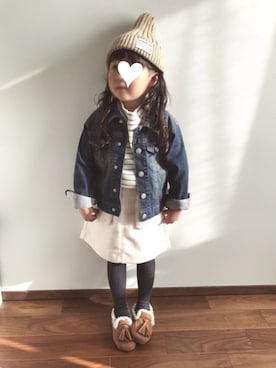 「BRANSHES（ブランシェス）のテレコボーダー長袖Tシャツ（Tシャツ/カットソー）」を使った、yさん（キッズ・100cm）の秋コーディネート