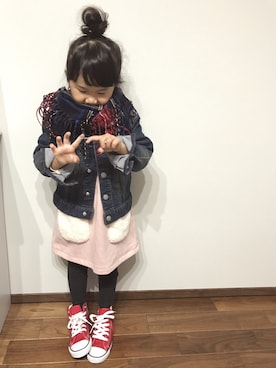 「Right-on（ライトオン）のアイテム（ワンピース）」を使った、yさん（キッズ・100cm）の冬コーディネート