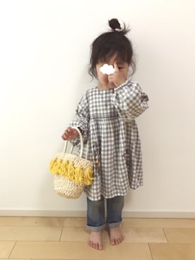 「petit main（プティマイン）のアイテム（かごバッグ）」を使った、yさん（キッズ・110cm）の春コーディネート