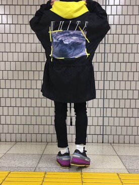 「オフホワイト」｜「アイテム（ナイロンジャケット）」を使った、👾さん（メンズ・165cm）の冬コーディネート