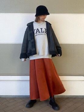 「coen（コーエン）のアイテム（ムートンコート）」を使った、Ayano.さん（レディース・168cm）の秋コーディネート