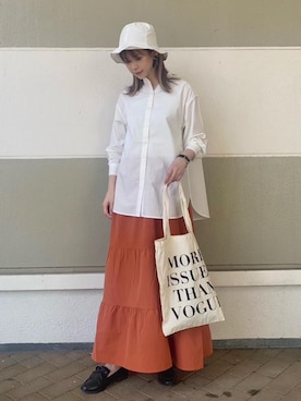 「ビッグシャツ」｜「アイテム（帽子）」を使った、Ayano.さん（レディース・168cm）の夏コーディネート