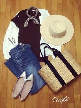 「ROPE'（ロペ）のアイテム（帽子）」を使った、來子さん（レディース・164cm）の夏コーディネート