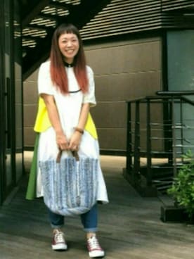 「NIRAME.CO（ニラメッコ）のアイテム（シャツワンピース）」を使った、kiiroitoriさん（レディース・156cm）の秋コーディネート