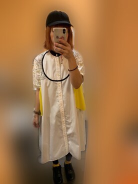 「NIRAME.CO（ニラメッコ）のアイテム（シャツワンピース）」を使った、kiiroitoriさん（レディース・156cm）の秋コーディネート