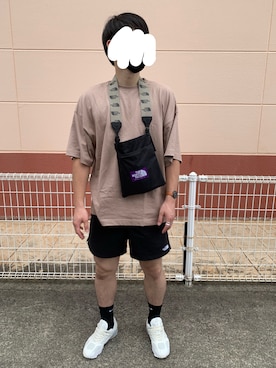 「THE NORTH FACE PURPLE LABEL（ザ ノースフェイス パープルレーベル）の[ザ・ノースフェイス パープルレーベル] SC THE NORTH FACE PURPLE LABEL X-PAC ショルダー ポケット バッグ（ショルダーバッグ、ブラック系）」を使った、hhhyyytttさん（メンズ・175cm）の夏コーディネート