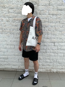 「A.P.C.（アーペーセー）のアイテム（トートバッグ、ホワイト系）」を使った、hhhyyytttさん（メンズ・175cm）の夏コーディネート