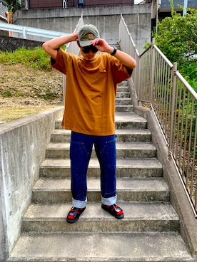 「Carhartt（カーハート）のCARHARTT Odessa CAP（キャップ、グリーン系）」を使った、hhhyyytttさん（メンズ・175cm）の秋コーディネート