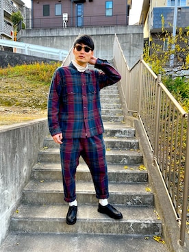 「South2 West8（サウスツーウェストエイト）のアイテム（シャツ/ブラウス、レッド系）」を使った、hhhyyytttさん（メンズ・175cm）の秋コーディネート