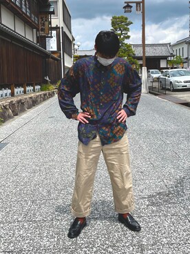 「usedのアイテム（シャツ/ブラウス、パープル系）」を使った、hhhyyytttさん（メンズ・175cm）の春コーディネート