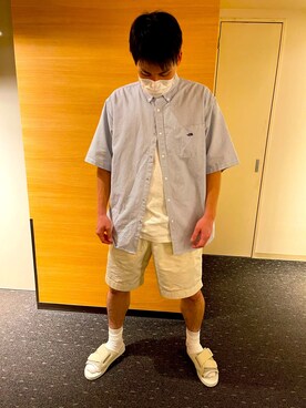 「THE NORTH FACE PURPLE LABEL（ザ ノースフェイス パープルレーベル）のアイテム（シャツ/ブラウス、ブルー系）」を使った、hhhyyytttさん（メンズ・175cm）の夏コーディネート