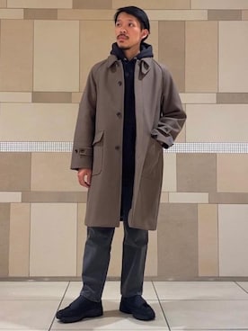 「green label relaxing（グリーンレーベルリラクシング）のアイテム（ステンカラーコート）」を使った、minetokuさん（メンズ・173cm）の冬コーディネート