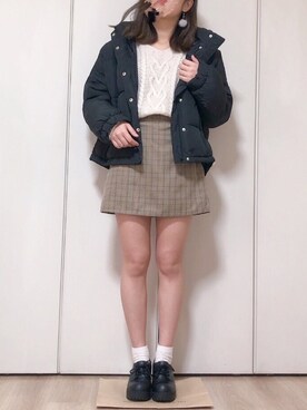 「グレンチェック」｜「アイテム（ダウンジャケット/コート）」を使った、kana 相互さん（レディース・156cm）の冬コーディネート