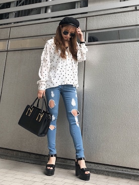 「スキッパーシャツ」｜HARUKAさん（レディース・156cm）の冬コーディネート