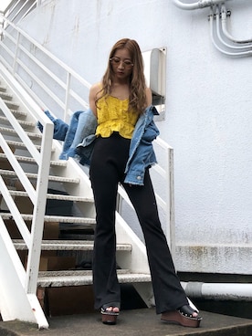 「コットンレース」｜「アイテム（ミリタリージャケット）」を使った、HARUKAさん（レディース・156cm）の春コーディネート