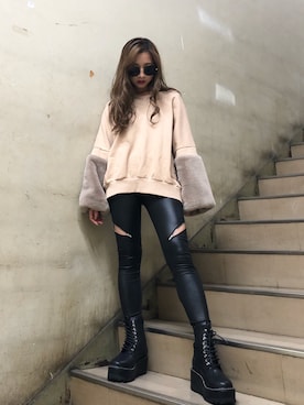 「アイテム（トップス、ベージュ系）」を使った、HARUKAさん（レディース・156cm）の夏コーディネート