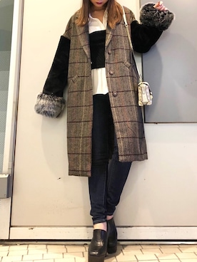 「チェック柄」｜「アイテム（その他アウター）」を使った、HARUKAさん（レディース・156cm）の秋コーディネート