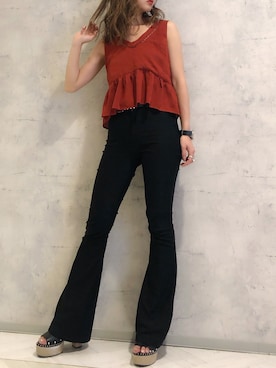 「ENVYM（アンビー）のフレアカラージェギンス                              （その他パンツ）」を使った、HARUKAさん（レディース・157cm）の夏コーディネート