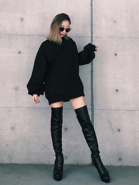 「スウェットワンピース」｜「アイテム（Tシャツ/カットソー）」を使った、HARUKAさん（レディース・157cm）の秋コーディネート