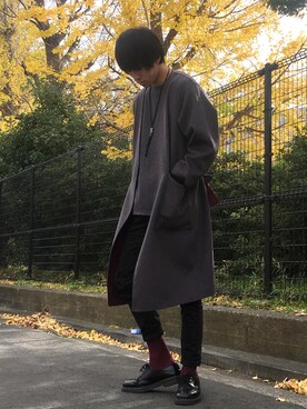 「リバーシブル」｜「アイテム（チェスターコート）」を使った、児玉 康希さん（メンズ・176cm）の秋コーディネート