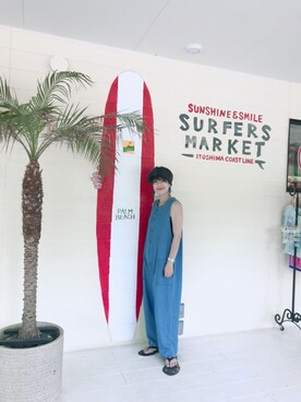 「リゾートスタイル」｜「アイテム（ビーチサンダル）」を使った、なみおさん（レディース・160cm）の夏コーディネート